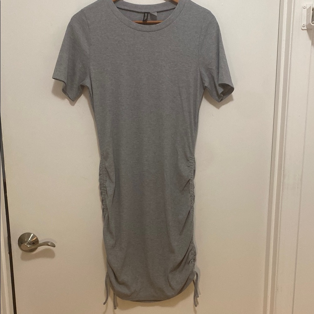 Gray Ruched T-Shirt Dress